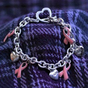 Silver-tone Breast Cancer Awareness Charm Bracelet